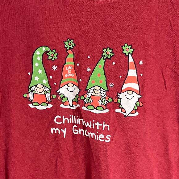 Life is Good Short Sleeve Christmas t-shirt Holiday Chillin w/My Gnomies Gnomes - Picture 2 of 6